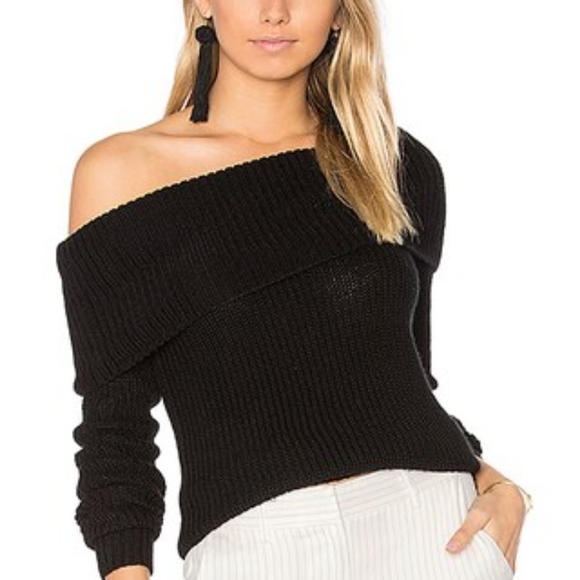 Lovers + Friends Black Off-Shoulder Sweater - Picture 1 of 8